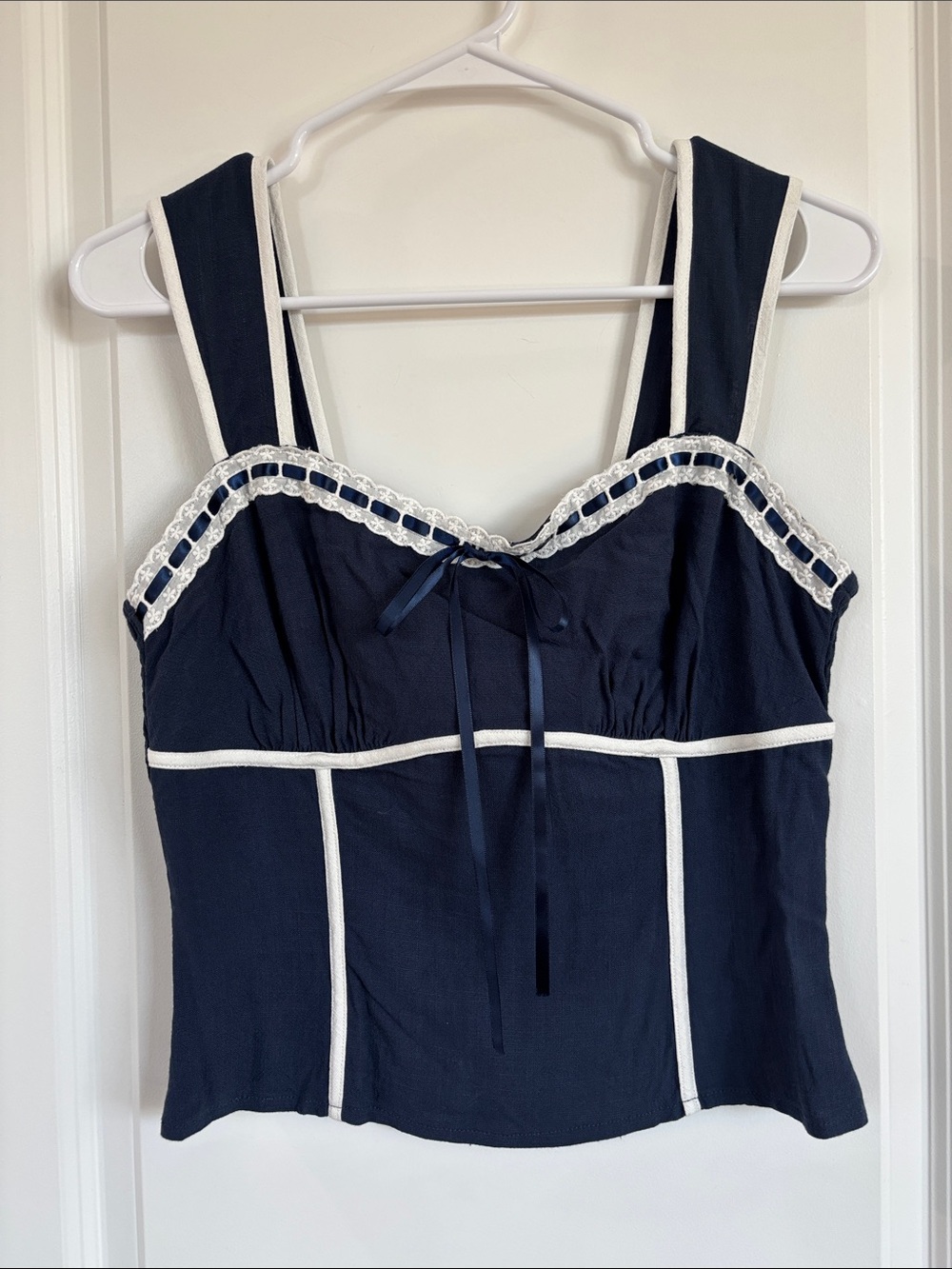 Sienna Sky Navy Camisole with White Lace Trim